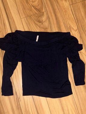 Off-Shoulder Long Sleeve Women's Top in Navy